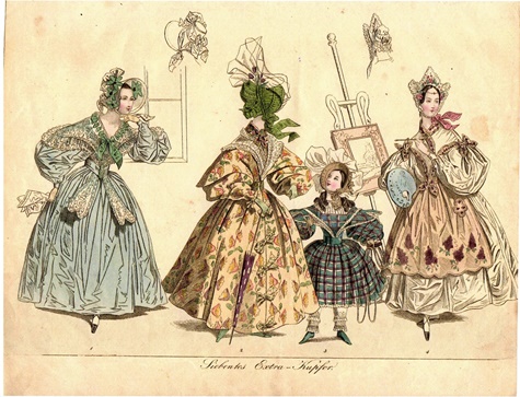 Modekupfer 1835 Biedermeier historische Kostüme Verleih